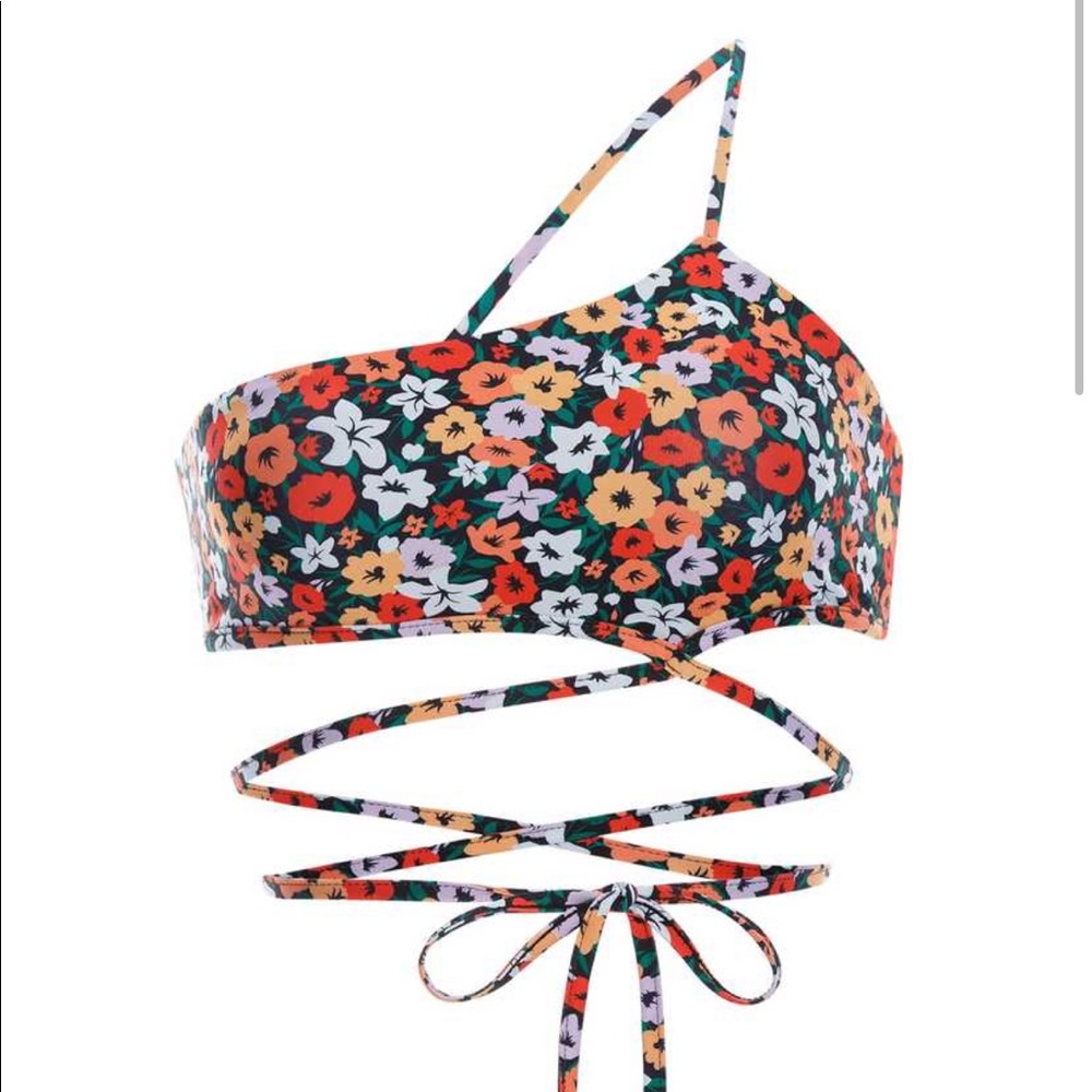 AGUA BY AGUA BENDITA AZUCENA LA FANIA FLORAL TIE-WAIST BIKINI TOP Size XS